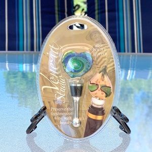 Venezia Colorful Blue and Green Shimmery Heart Studios Glass Wine Bottle Stopper